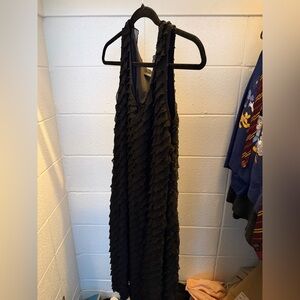 Notations Size L Ruffled Sleeveless Black Midi Dress Formal Business Party